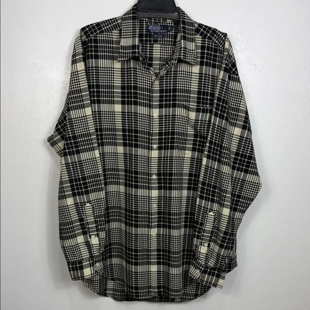 Polo Ralph Lauren Marlowe Plaid Flannel Shirt Black Cream XL